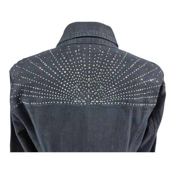 CHICO’S 3 Platinum Embellished BLING Black Denim Jacket XL w/ Rhinestones NWOT - Picture 7 of 8